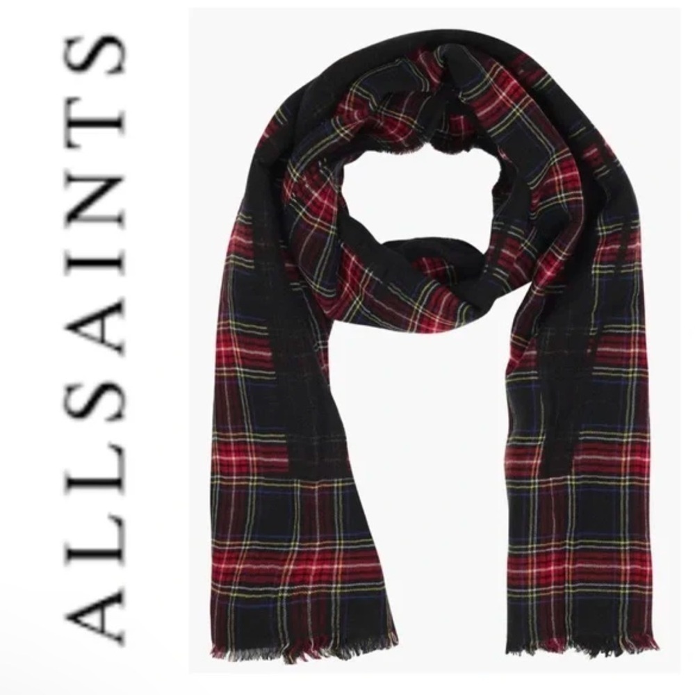 NWT All Saints Wool Blend Plaid Scarf